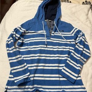 L.L. Bean Blue and White Striped Women's Soft Cotton Rugby Hoodie
